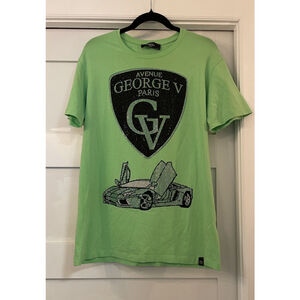 Avenue George V Paris Men's Green T-shirt Lambo Rhinestones XL